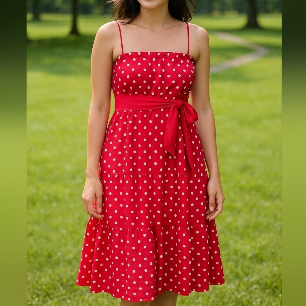 Liz Claiborne Red Polka Dot Tiered Dress Size 12